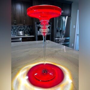Elegant Red Glass Candle Pillar Made In Portugal